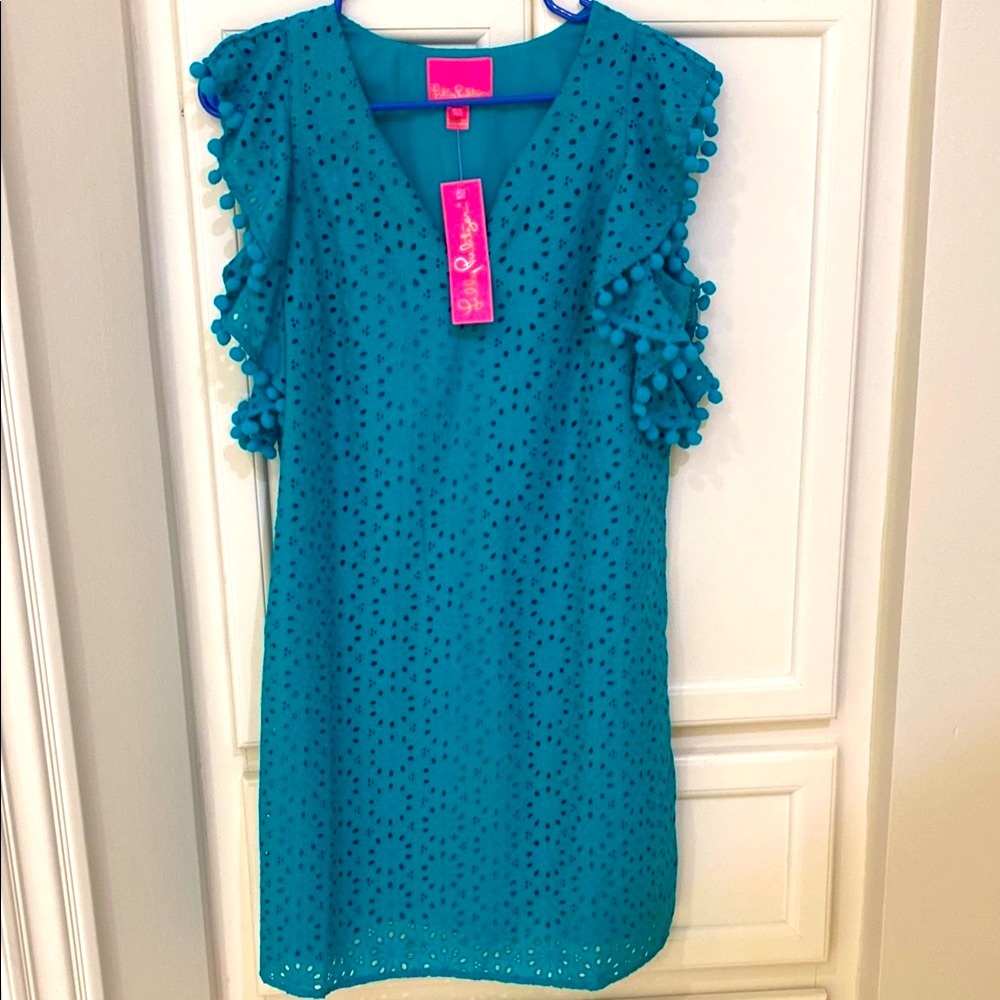 NWT Lilly Pulitzer Teal Astara Flutter Sleeve Dress
